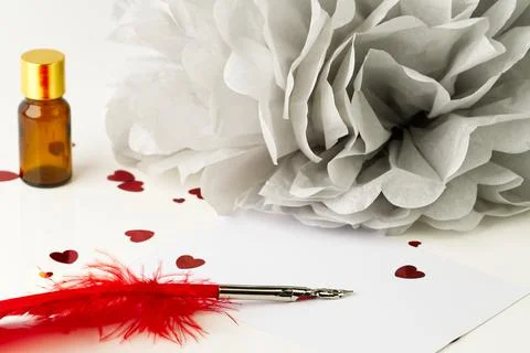 Preparing to write a valentine card with card and bracket Stock Photos