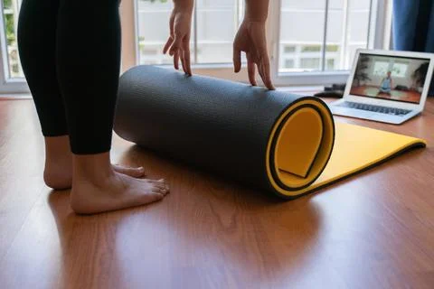 Preparing for yoga opening matte Stock Photos