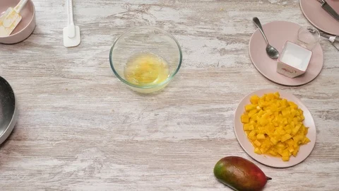 Prepearing of tasty receipt of mango pie with cream Stock Footage 94156632