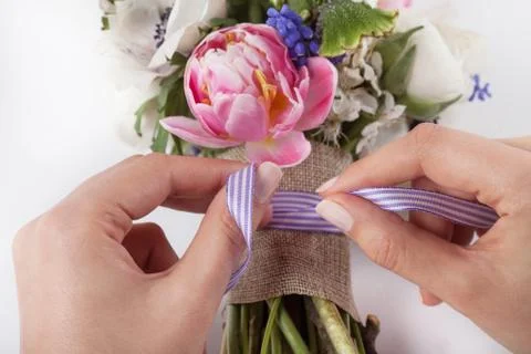 Prepering a beautifull Easter bouquet Stock Photos