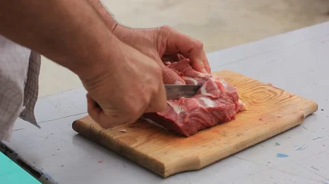 Prepering meat Stock Footage 41595393