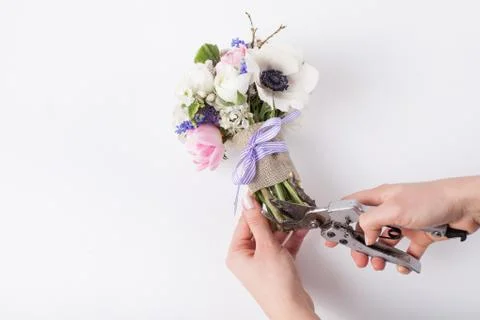 Prepering a spring bouquet Stock Photos