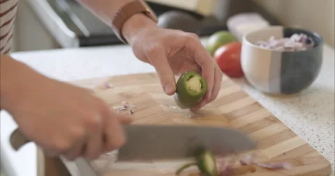 Prepping jalapeño Stock Footage 155545326