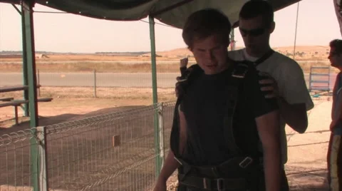 Prepping before Parachuting out of airplane Stockbeeldmateriaal 54527820