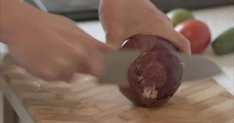 Prepping red onion Stock Footage 155544785