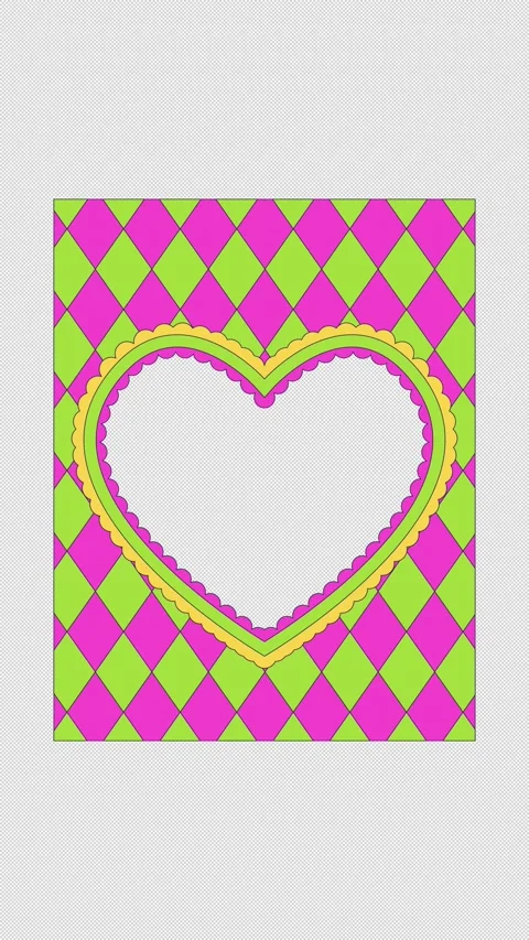 Preppy argyle heart-shaped animated retro frame overlay Stock Footage 339423507
