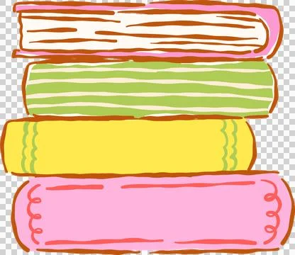 Preppy Pastel Bookish Stack of Colorful Books Whimsical Hand Drawn Stock Illustration