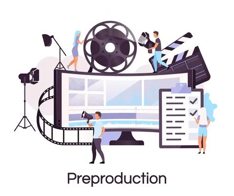 Preproduction flat concept icon Illustrazione stock