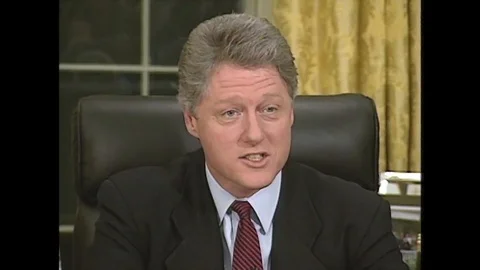 Pres. Clinton notifies people about downsizing unnecessary human resource - 1993 Stock Footage 90452948