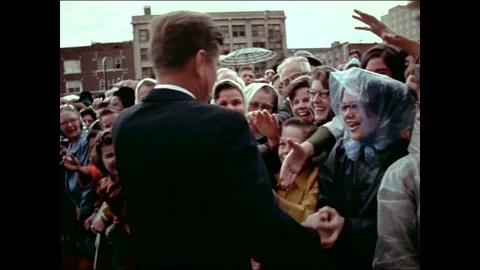 Pres. John Kennedy meets the crowd after the speech at Fort Worth - 1963 Stock Footage 89352298