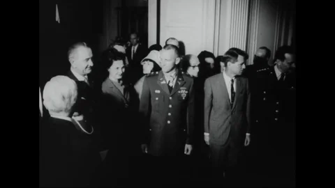 Pres. Johnson, Capt. Donlon and other officers at citation ceremony - 1964-1965 Stock Footage 102177671