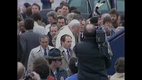 Pres. Reagan welcomes Pope John Paul II at Fairbanks International Airport- 1984 Stock Footage