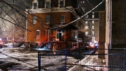Presbytery fire at night Stock Footage 125232359