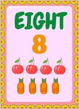 Preschool and toddler math with cherry and pineapple design Stock Illustration