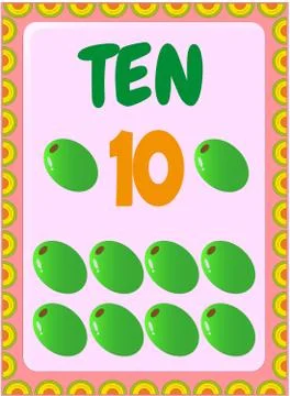 Preschool and toddler math with olive fruit design Stock Illustration
