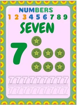 Preschool and toddler math with slice of kiwi fruit design Stock Illustration