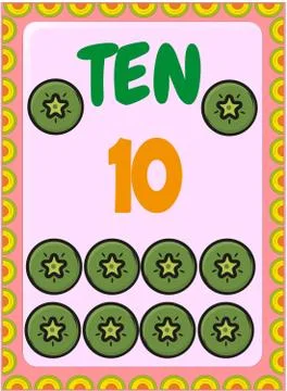 Preschool and toddler math with slice of kiwi fruit design Stock Illustration