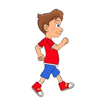 Preschool boy walking cartoon design isolated on white background Stock Illustration