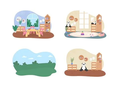 Preschool classes 2D vector web banner, poster set Stock-Illustration