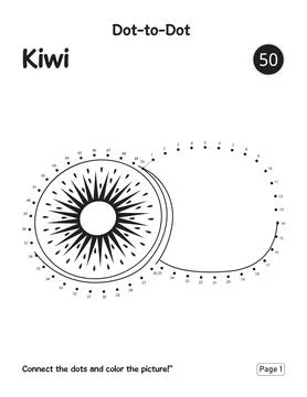Preschool Learning Activity Puzzle Page with Kiwi Connect the Dots Outline Ilustración de archivo