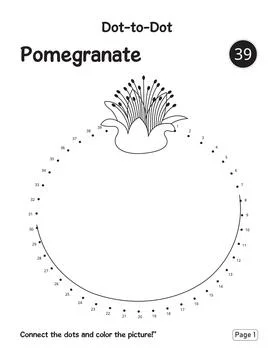 Preschool Learning Activity Puzzle Page Featuring Pomegranate Connect Dots .. Stock Illustration