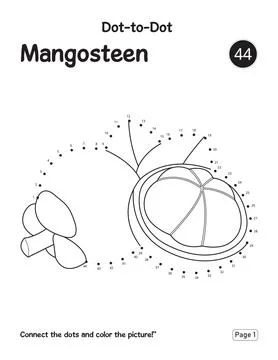 Preschool Learning Activity Puzzle Page Featuring Mangosteen Connect Dots O.. Ilustración de archivo