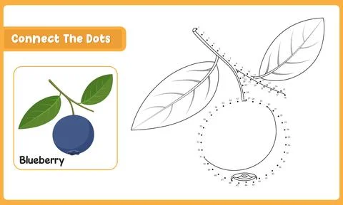 Preschool learning challenge with blueberry dot to dot puzzle and education.. Ilustración de archivo