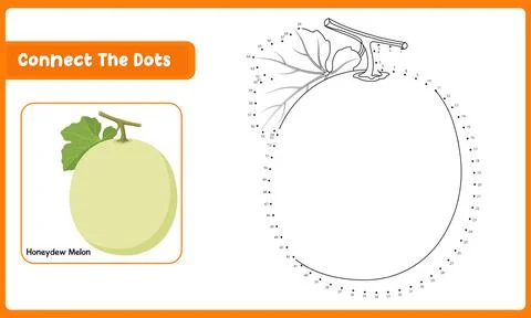 Preschool learning challenge with honeydew melon dot to dot puzzle and educ.. イラスト素材