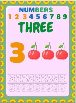 Preschool toddler math with cherry design Stock Illustration