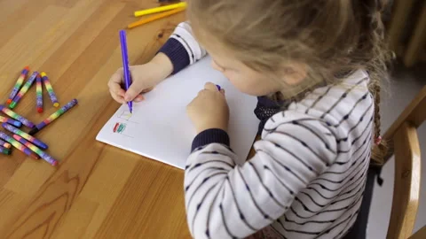 Preschooler draws flags Stock Footage 101017556