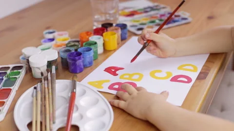 Preschooler learn how to write letters. Education concept Stock Footage 92839226