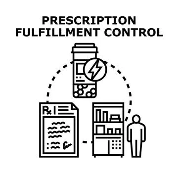 Prescription fulfillment control process in pharmacy medication management Stock Illustration