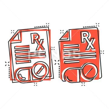 Prescription icon in comic style. Rx document cartoon vector ...