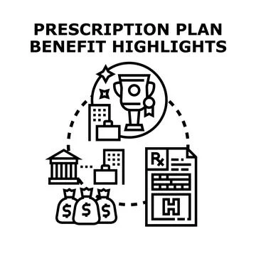 Prescription plan benefit highlights vector concept illustration Illustration