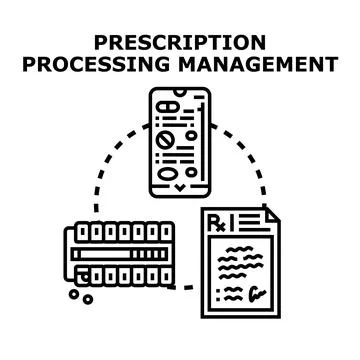Prescription processing management concept with digital and physical elements Stock-Illustration