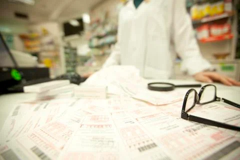 Prescriptions at the pharmacy Stock Photos