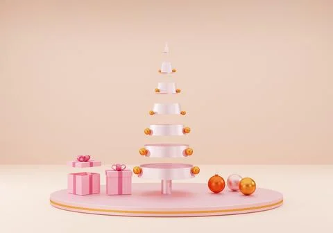 Present 3d rendering background layout abstract Christmas tree and gift box.. Stock Illustration