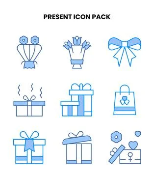 Present Blue Vector Icons Pack Stock Illustration
