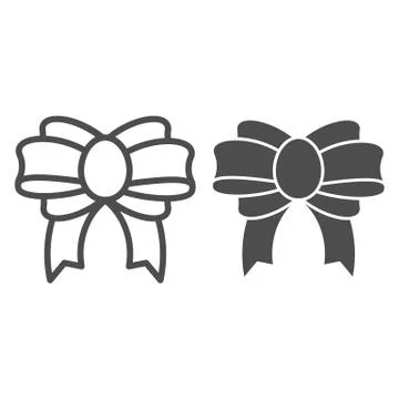 Present bow line and glyph icon. Festive decor vector illustration isolated on Stock Illustration