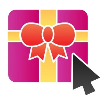 Present box with arrow pointer flat icon. Gift box with cursor color icons in イラスト素材