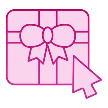 Present box with arrow pointer flat icon. Gift box with cursor pink icons in Stock Illustration