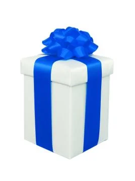 Present box with blue bow isolated on white Stock Photos