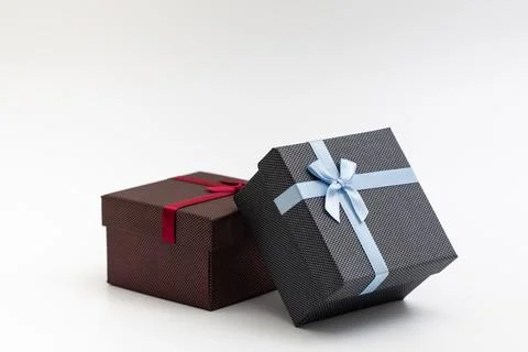 Present box with color ribbon on white background for christmas birthday sp.. Stock Photos