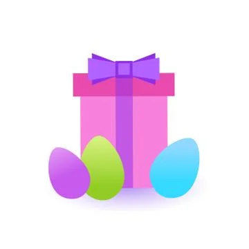 Present Box With Colorful Easter Eggs Icon Isolated Stock Illustration