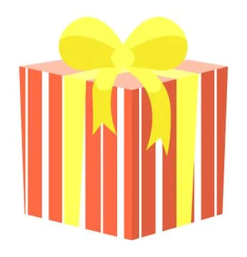 Present in Box, Container with Ribbon Bow Vector Stock Illustration