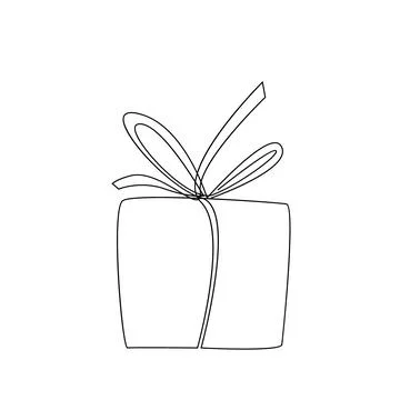 Present box in continuous one line drawing style, vector illustration. Wrapped Stock Illustration