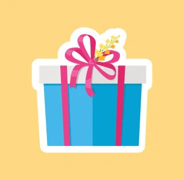 Present in Box Decorated by Yellow Flower Vector Stock Illustration