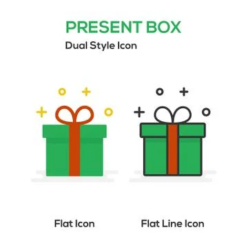Present Box Flat Icon And Flat Line Icon. Stock Illustration