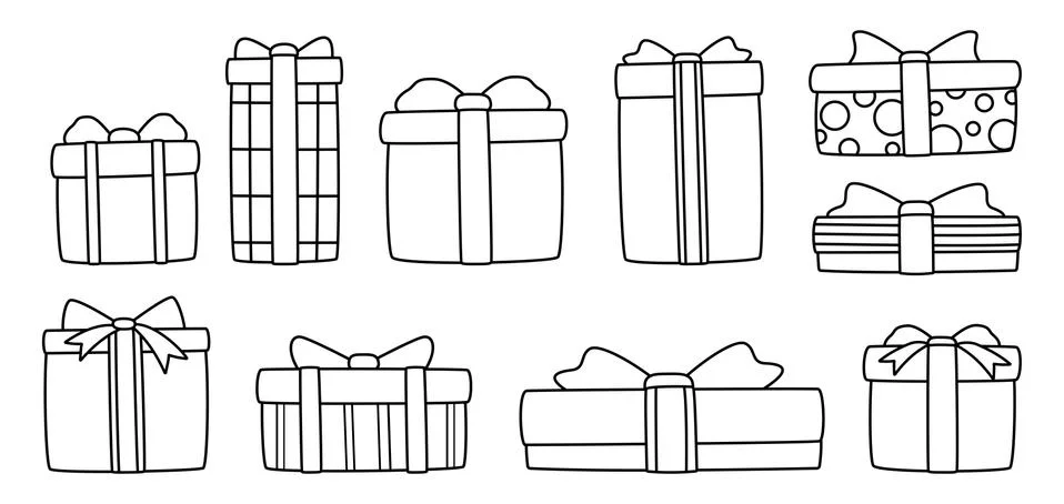 Present box flat line set cartoon Birthday vector 스톡 일러스트
