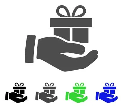 Present Box Give Hand Flat Icon Stock Illustration